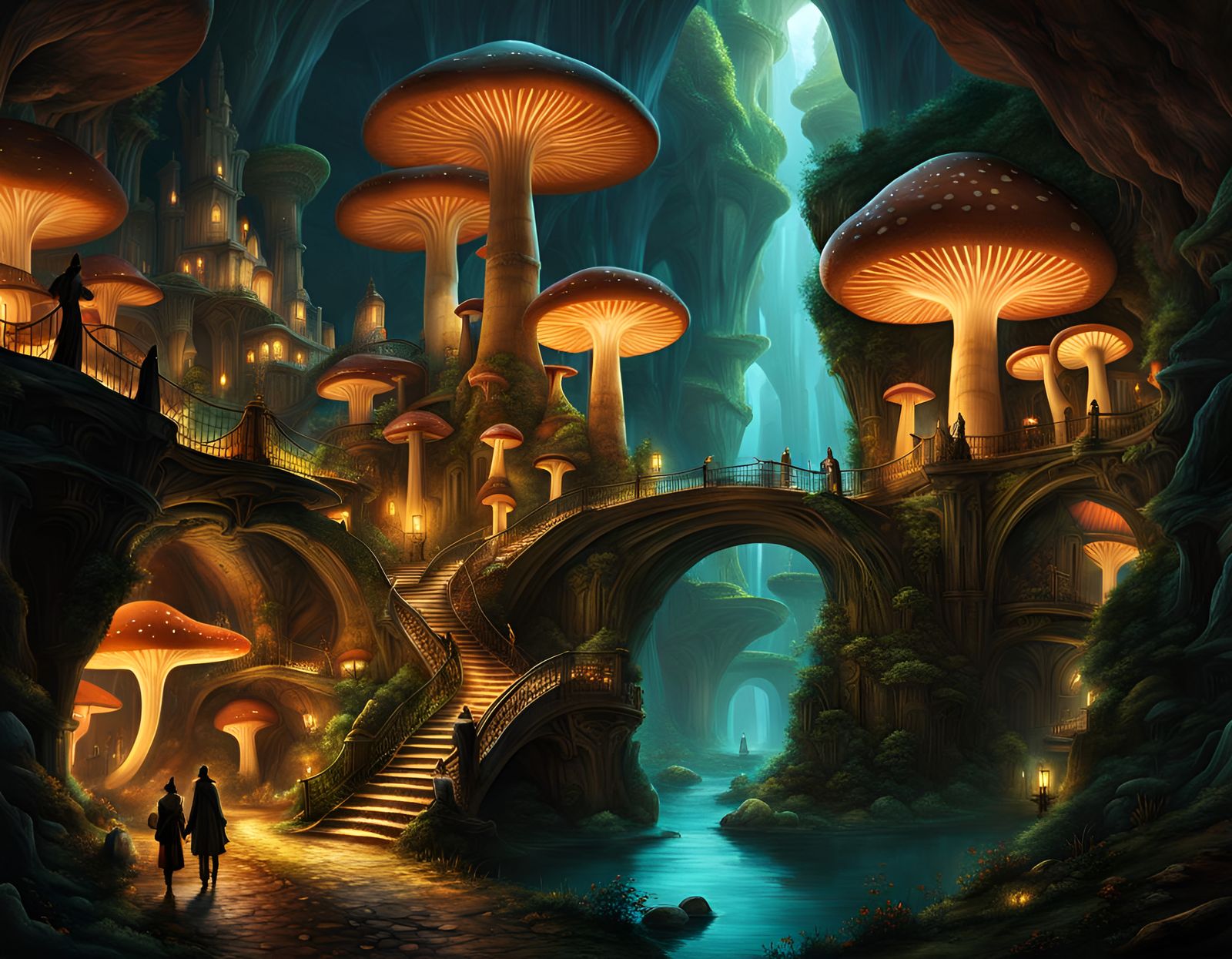 an underground city in fantasy style  by @Davey Explains