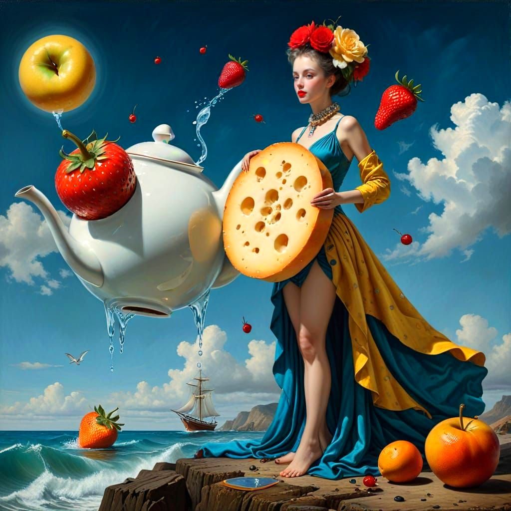 Eldritch Lady Sips Wine Among Sailboats and Sea Creatures in...