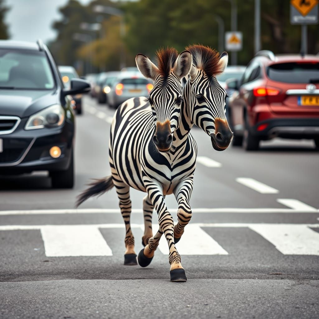 Two-headed zebra not crossing using zebra crossing  by @Captain Greybeard