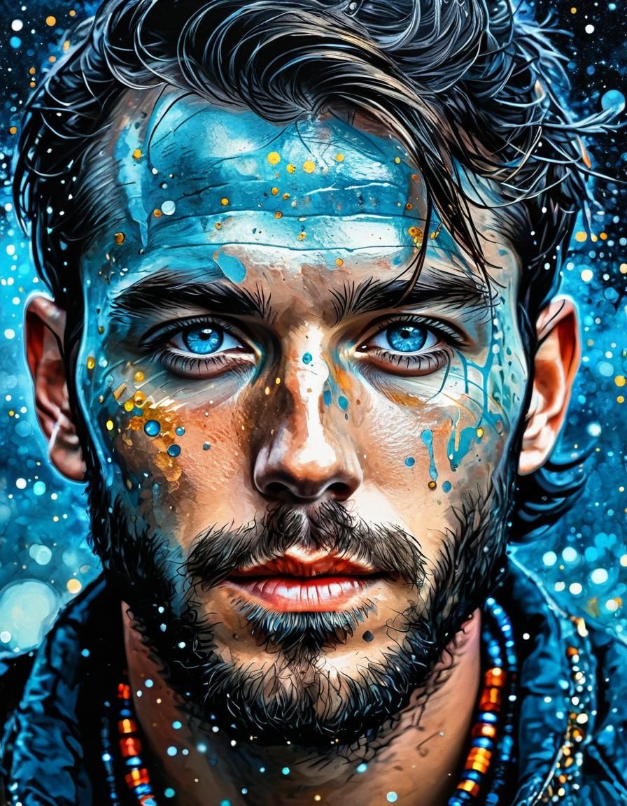 Glittering blue eyes