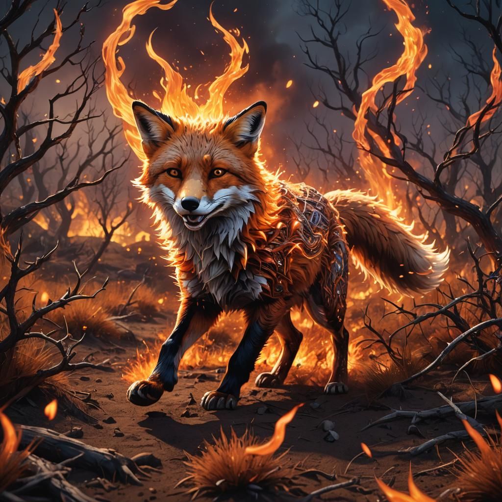 Fiery Fox Runs Through Thorny Field