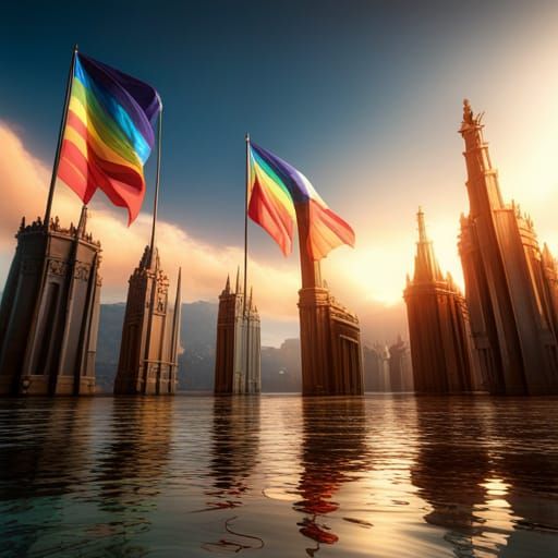 Pride flags on towers - AI Generated Artwork - NightCafe Creator