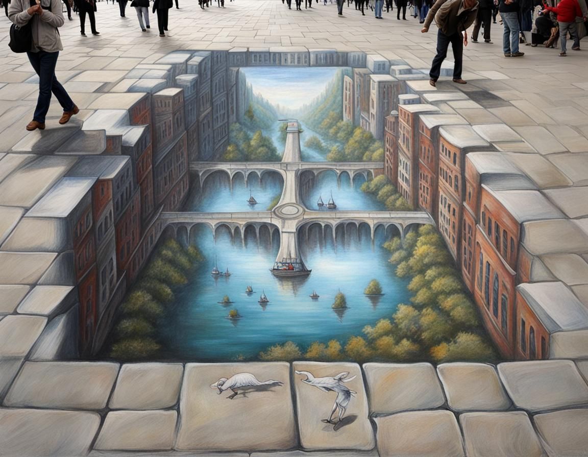 3D Pavement Drawing Optical Illusion By Julian Beever - AI Generated ...