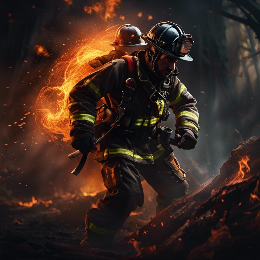 Fire fighter fighting a blaze
  by @Gothguy666