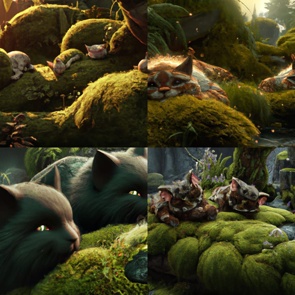cats laying in moss AI Generated Artwork NightCafe Creator