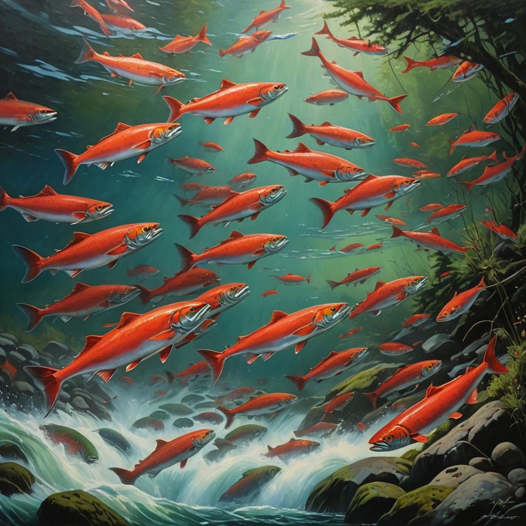 Sockeye salmon migrating