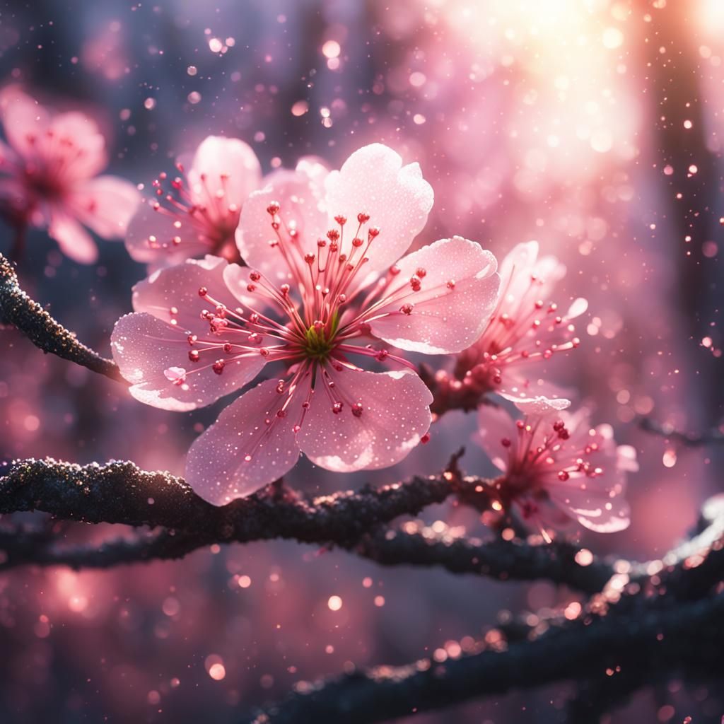 epic close up of a sakura flower, front illumination only, f...