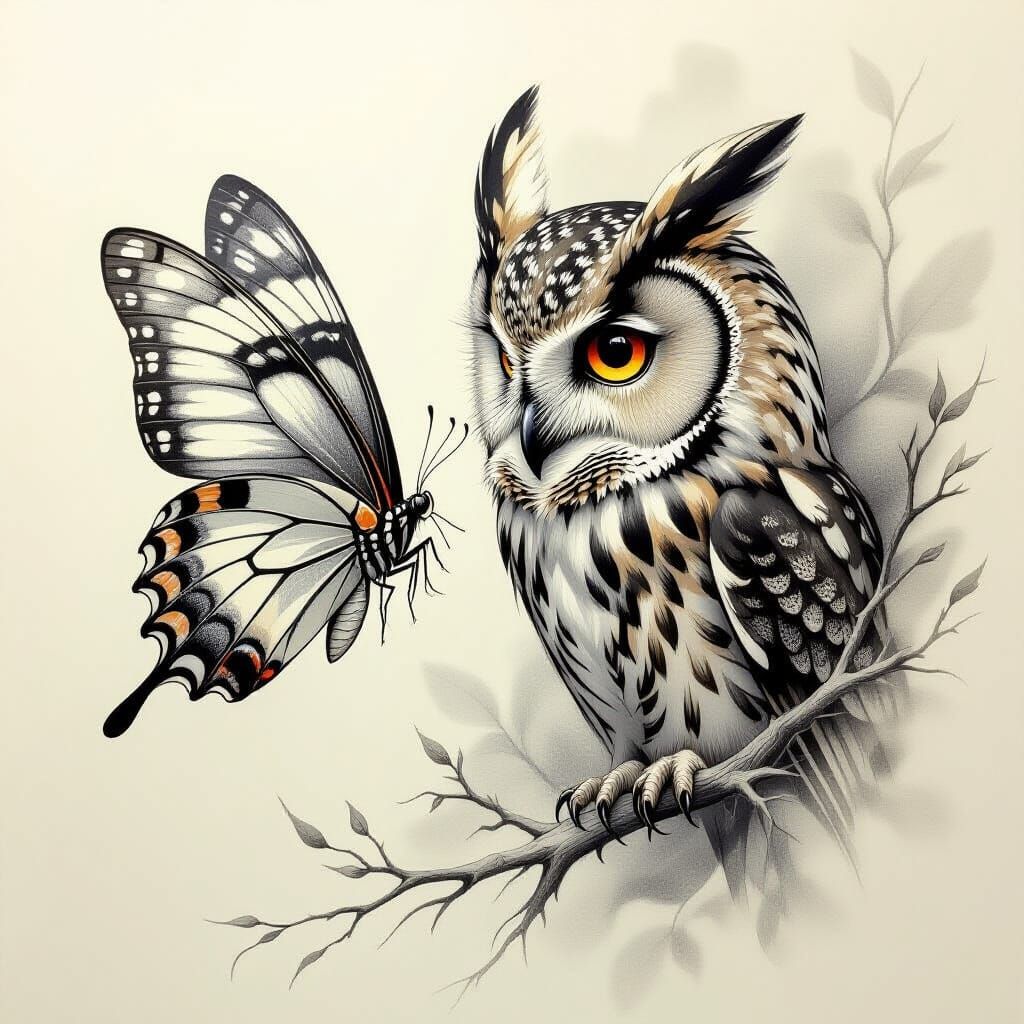 Eule und Schmetterling   by @Mona