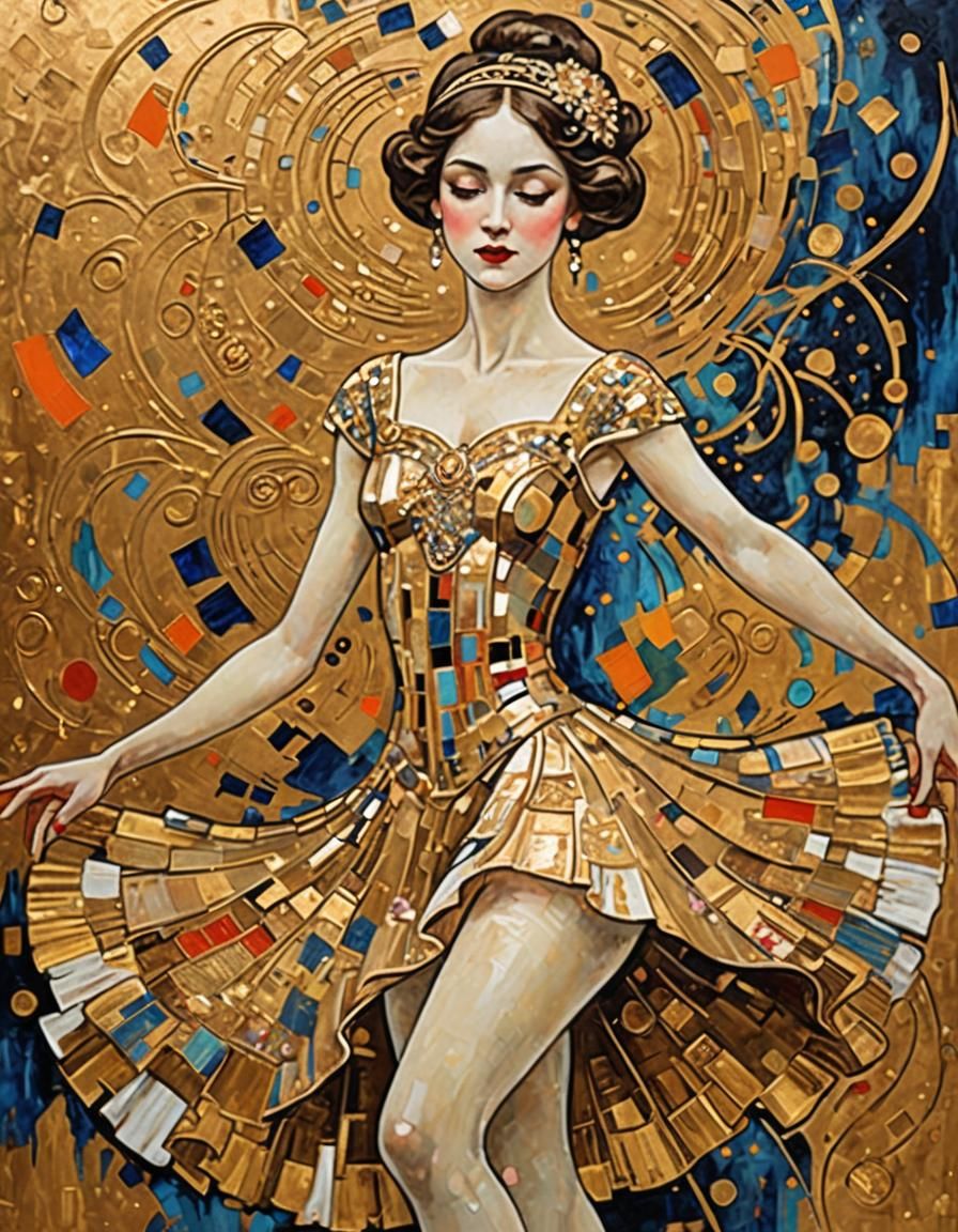 Gustav Klimt gold flake, painted portrait