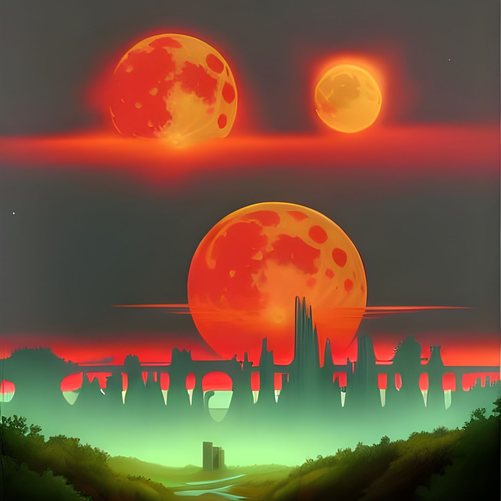 Moons and More Towers - AI Generated Artwork - NightCafe Creator