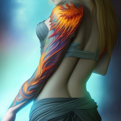ultra detailed phoenix tattoo coming to life