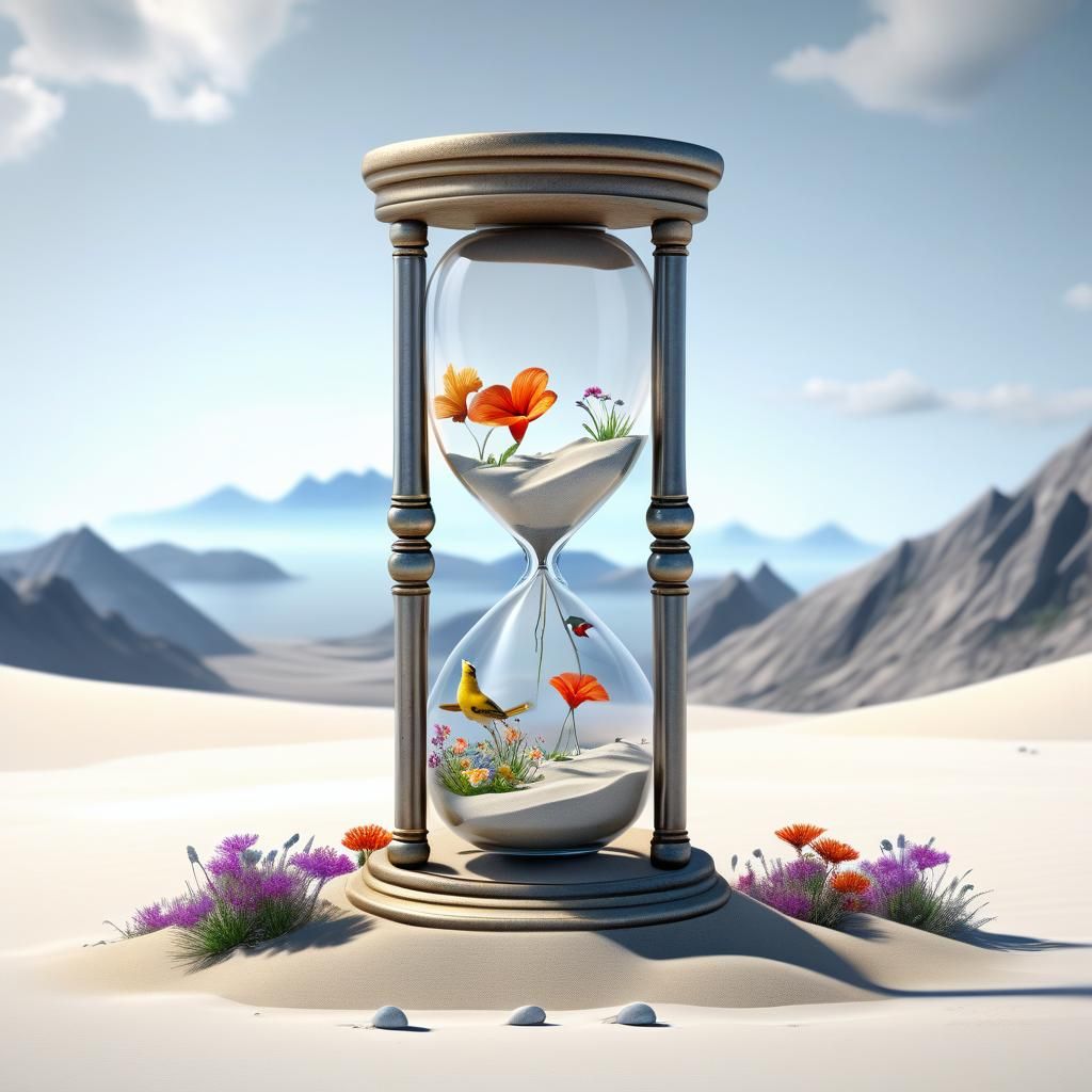 hourglass with birds and flowers at the beach - AI Generated Artwork ...