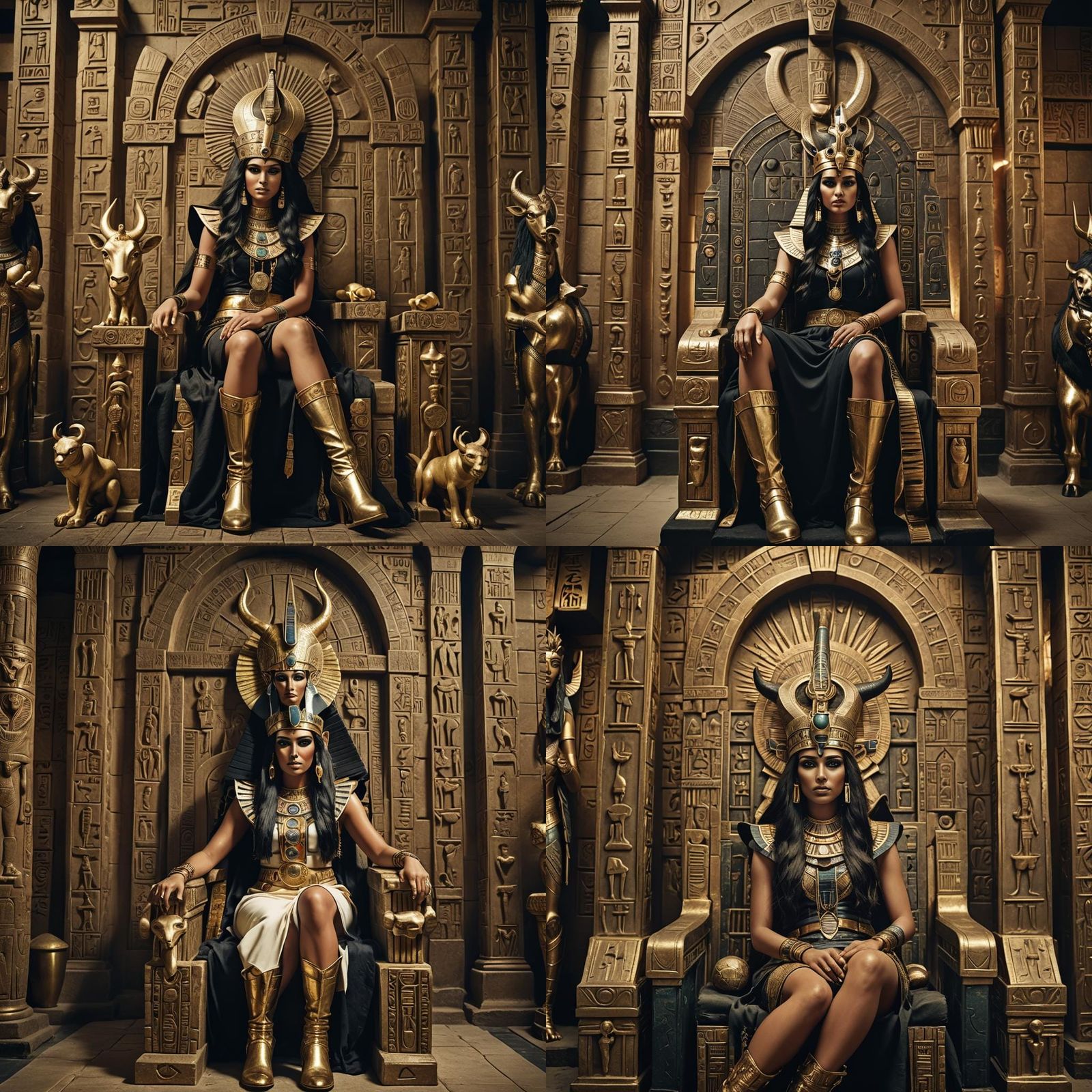 Raw image of Hathor the Egyptian goddess in her temple, sitt...