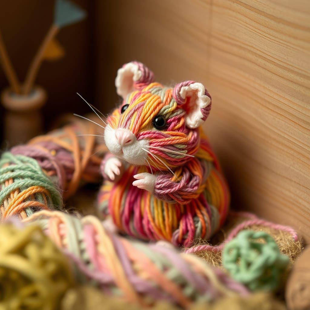 a (hamster made of prismatic knitted yarn:1.9) 