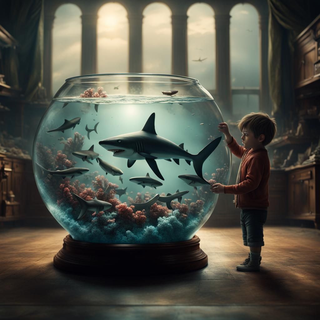 Tiny sharks in a fish bowl  by @undefined