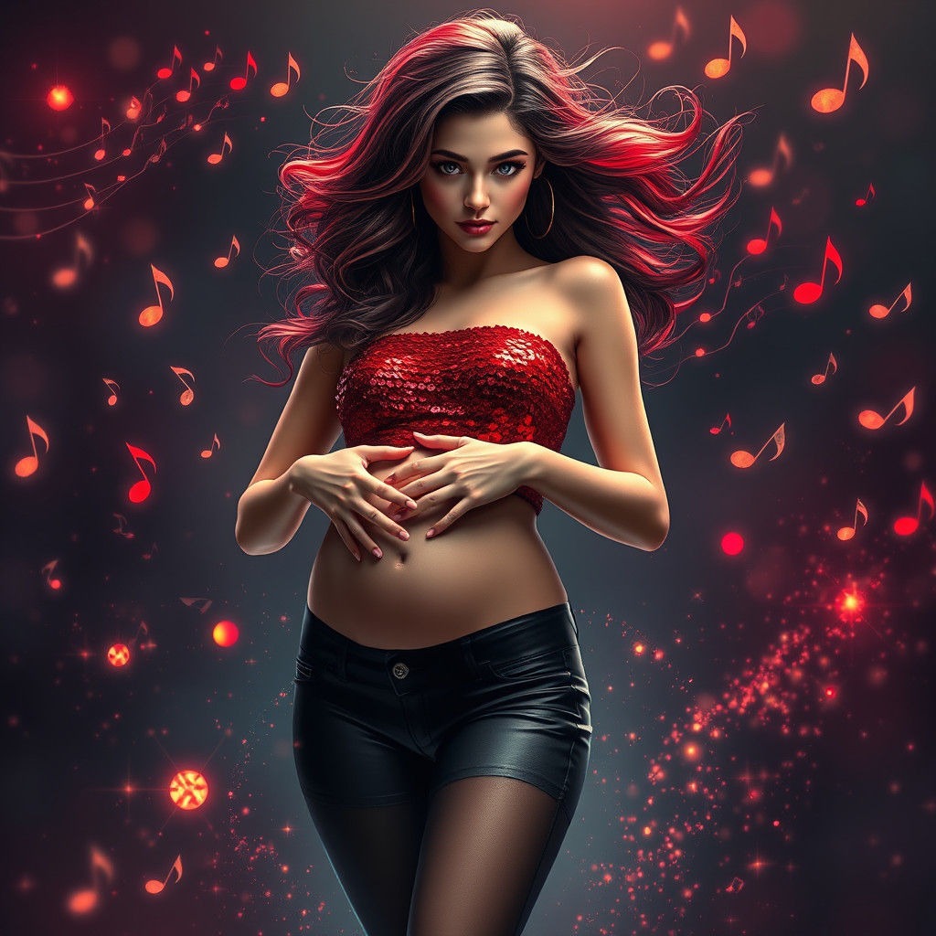 Sparkling Portrait with Musical Frame in Digital Art Style