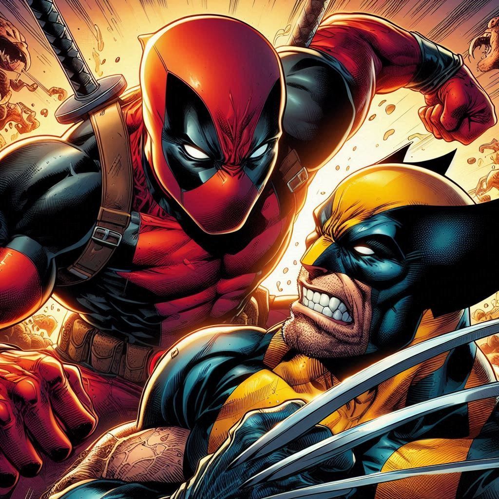 Deadpool and Logan comic book style