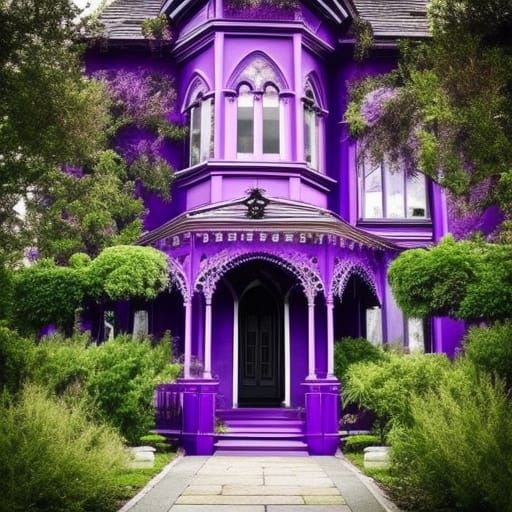 Beautiful Purple Victorian Gothic House With Black Accentsand Beautiful