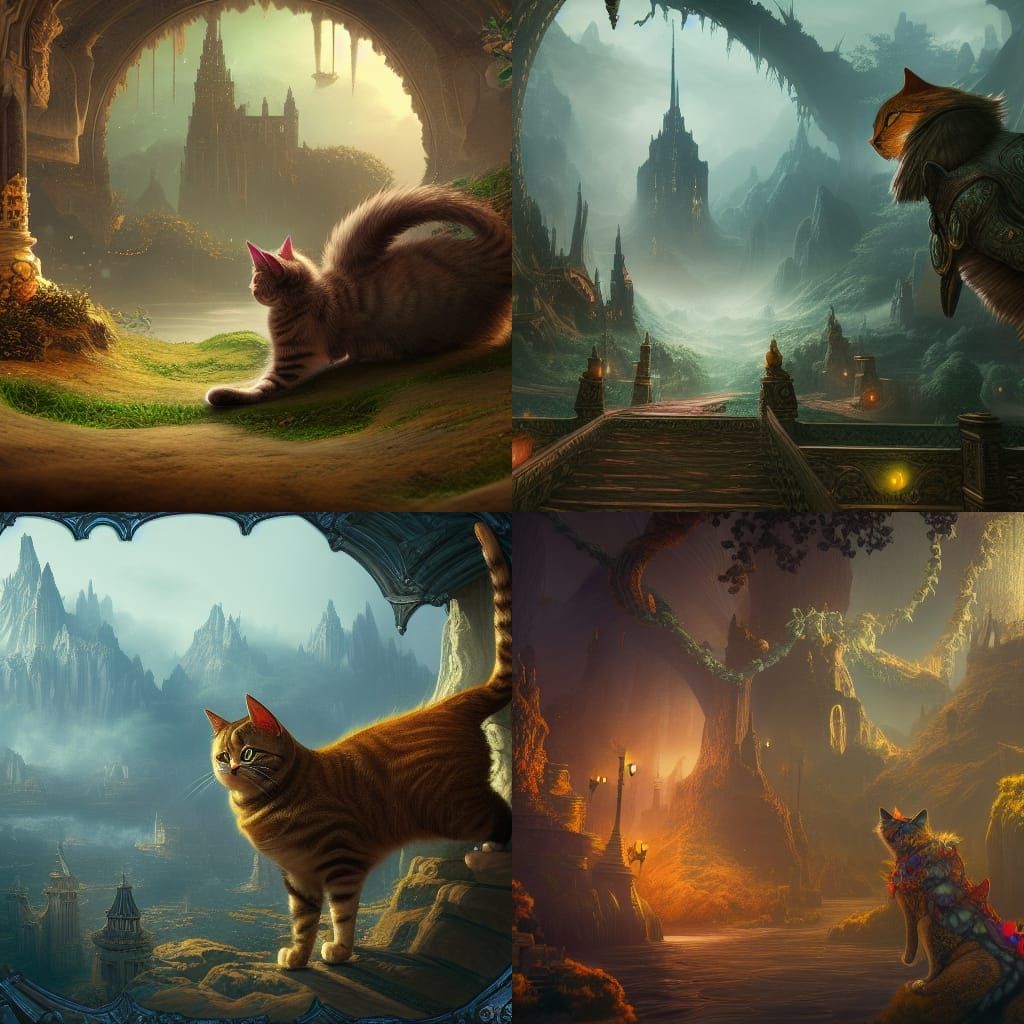Cat world detailed matte painting, deep color, fantastical, ...