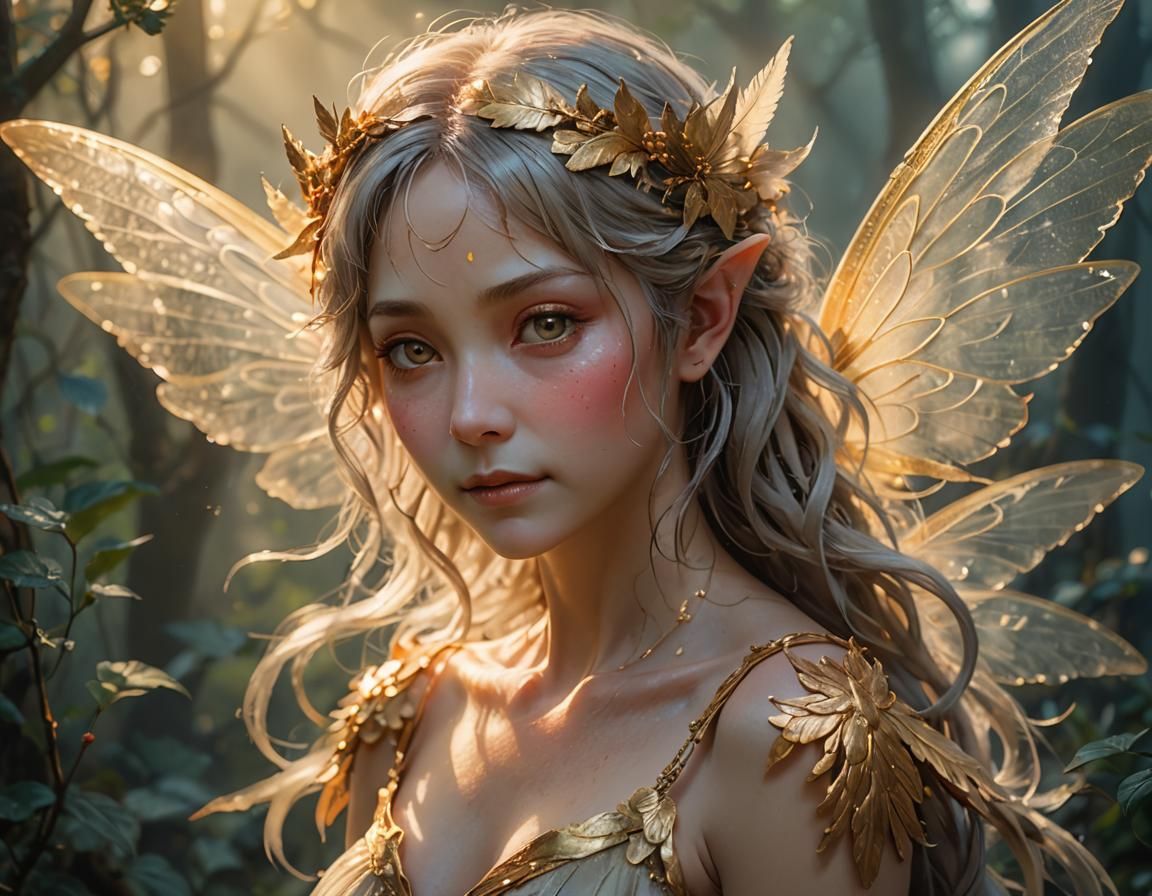 niminy-piminy fairy with wings jutting out of her scapulas a...