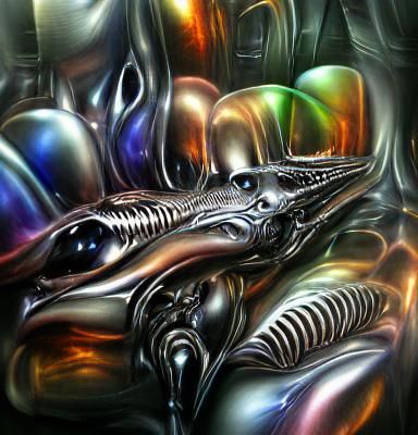 VRay abstract airbrush art H.R. Giger iridescent