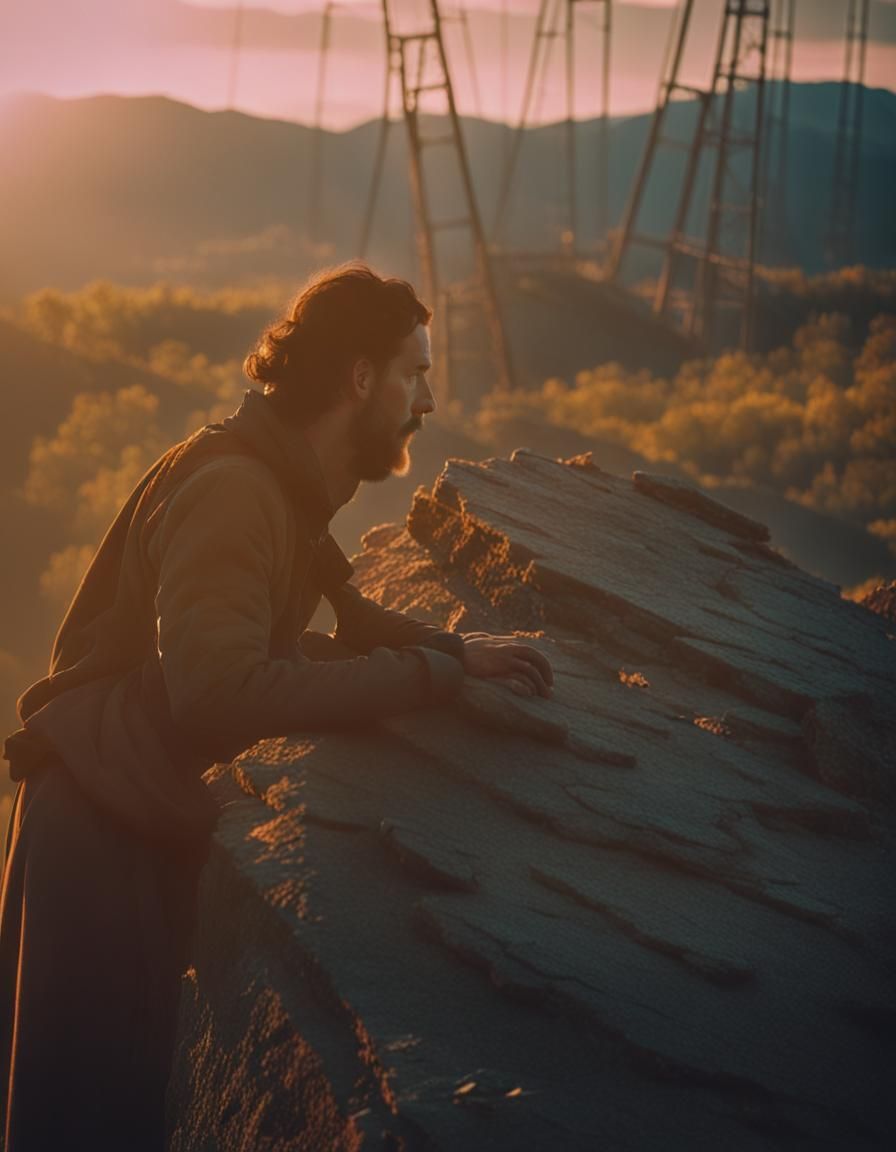 Majestic Figure Overlooking Landscape in Cinematic Style