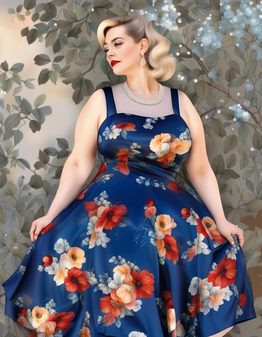 Vintage dressed Beautiful Curvy Woman