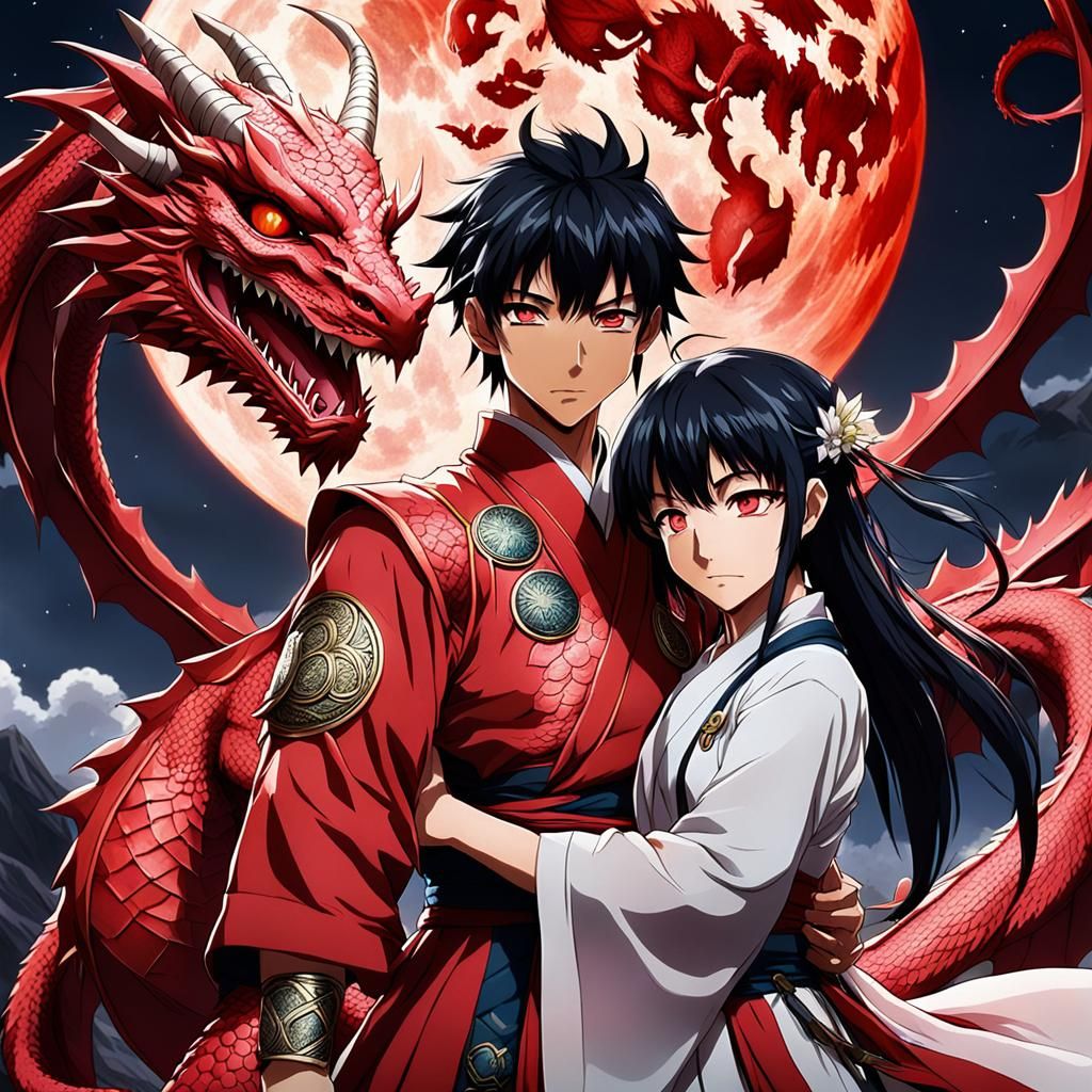 The first Red moon and the first Red dragon boy and girl in anime - AI  Generated Artwork - NightCafe Creator