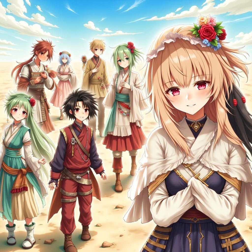 Vibrant Anime Scene of Israeli People in Traditional Attire
