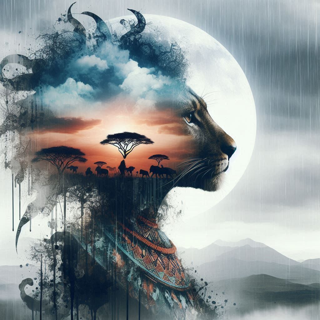double exposure beautiful fantasy DALL-E 3 portrait landscape..