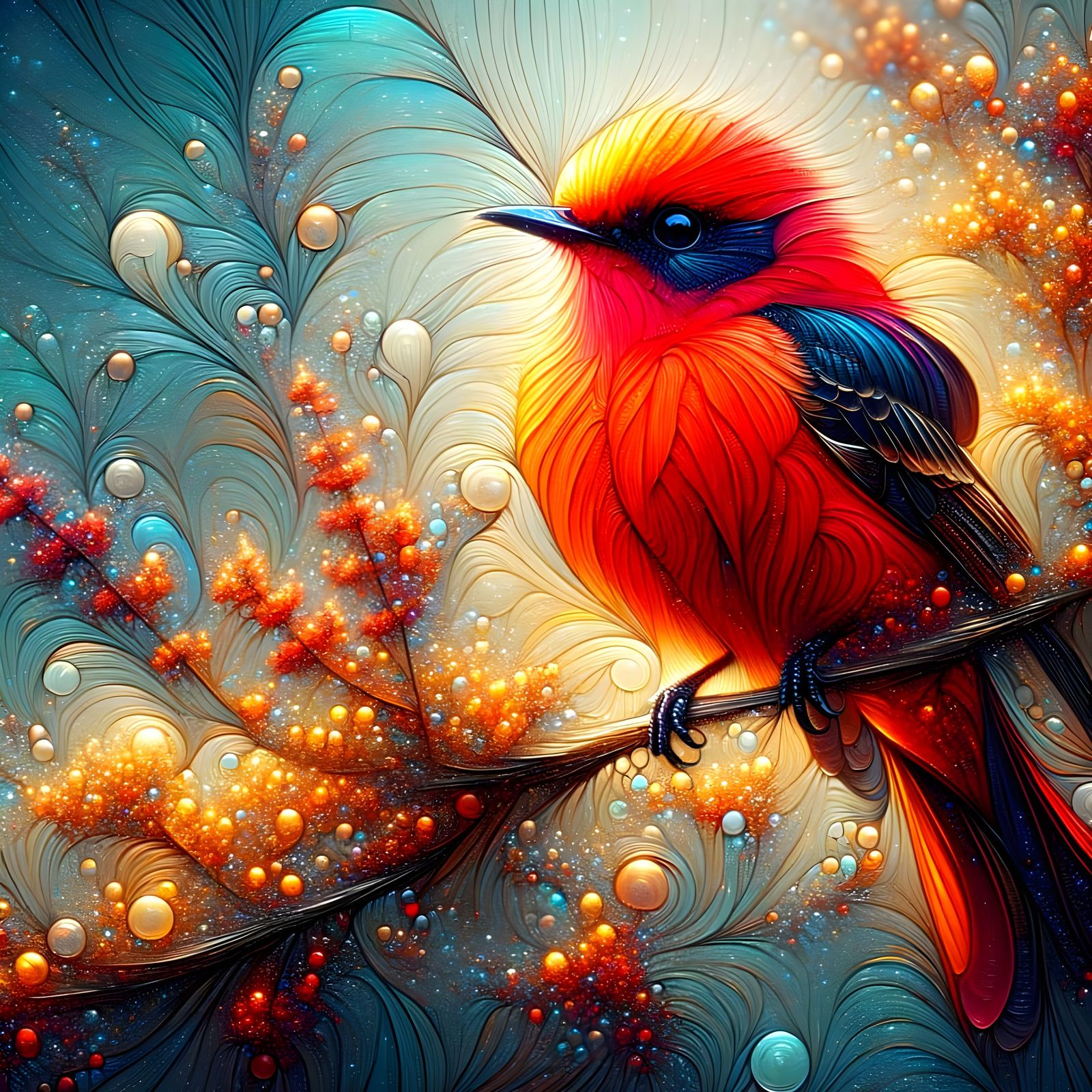 Vermillion flycatcher  by @Tiny Pearl Cat