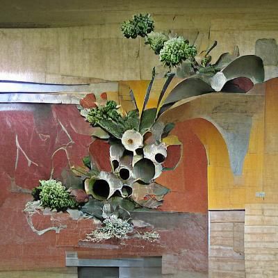 Brutalism: flower arrangement; frescos