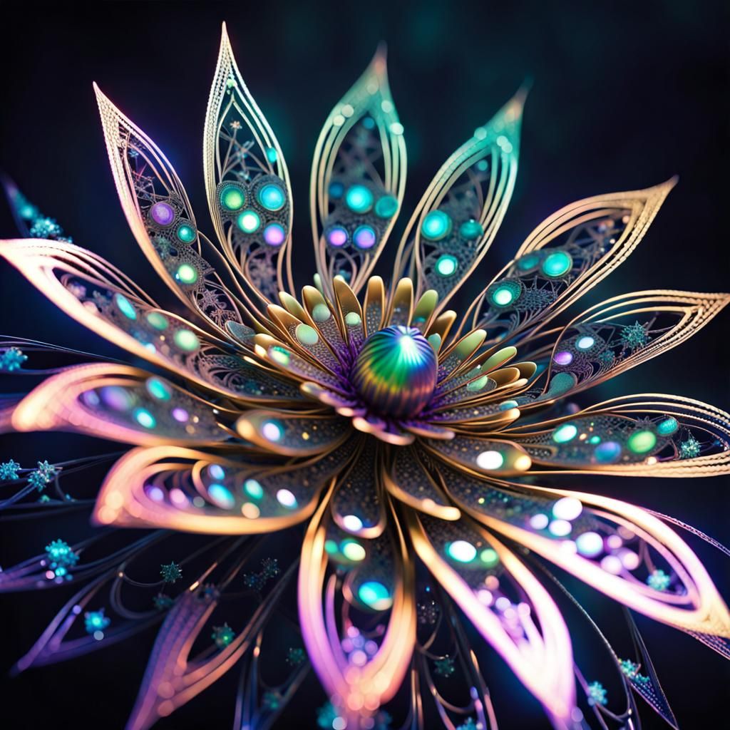 Macro shot of the  metallic flower   made from neon Starligh...