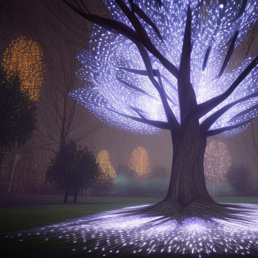 fantasy tree at night