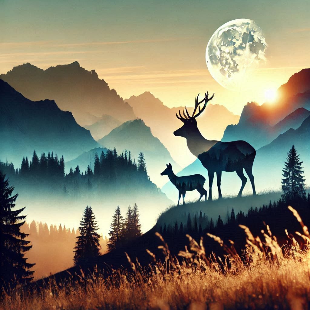 double exposure beautiful fantasy DALL-E 3 portrait landscape..