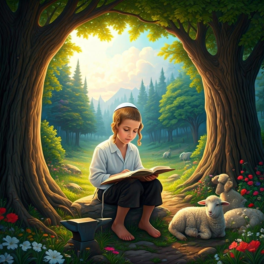 Jewish Boy Studies Torah in Peaceful Forest Scene