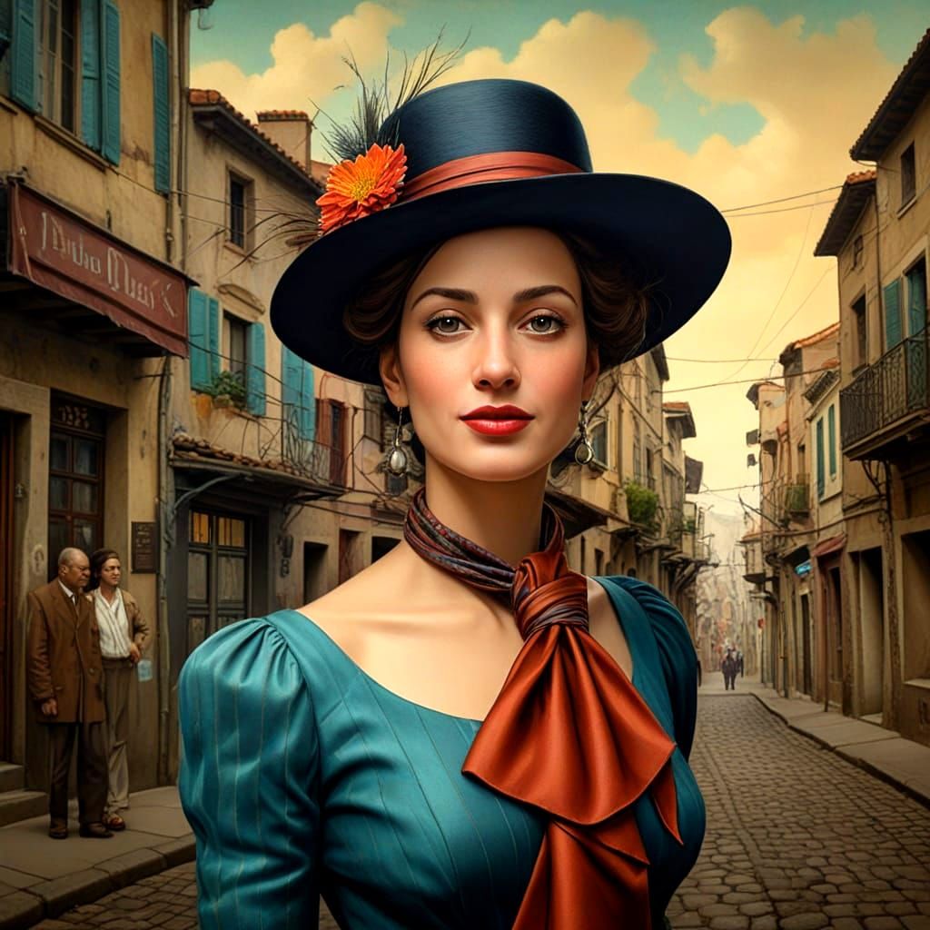 Surreal Lady in Vibrant, High-Contrast Dreamscape