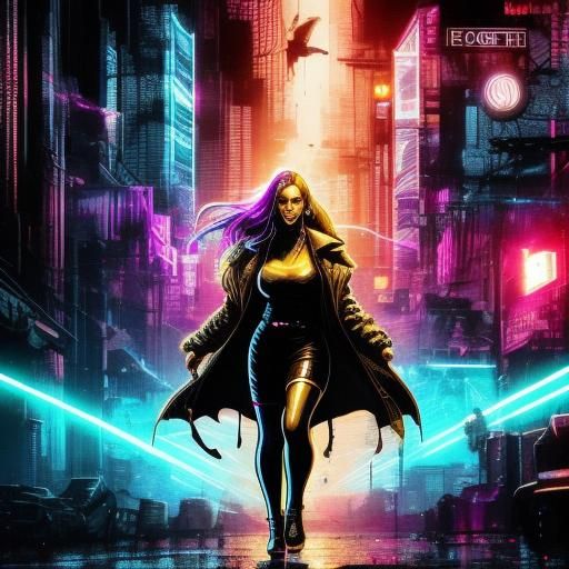 A plus size alternative man on a cyberpunk city street. Drips, ink, zendoodles <lora:ZenDoodles:1.0> 