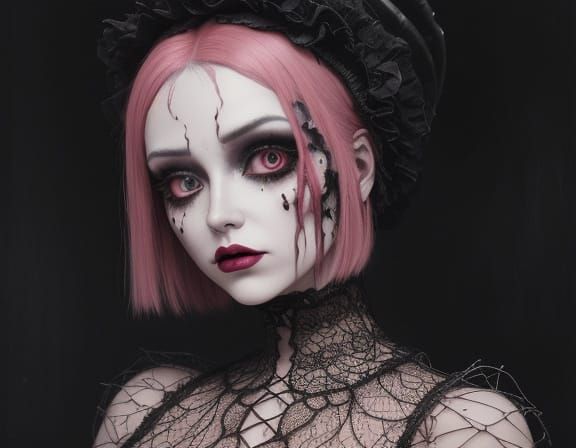 Creepy Doll Portrait in Dim Attic, Surrealist Oil Painting