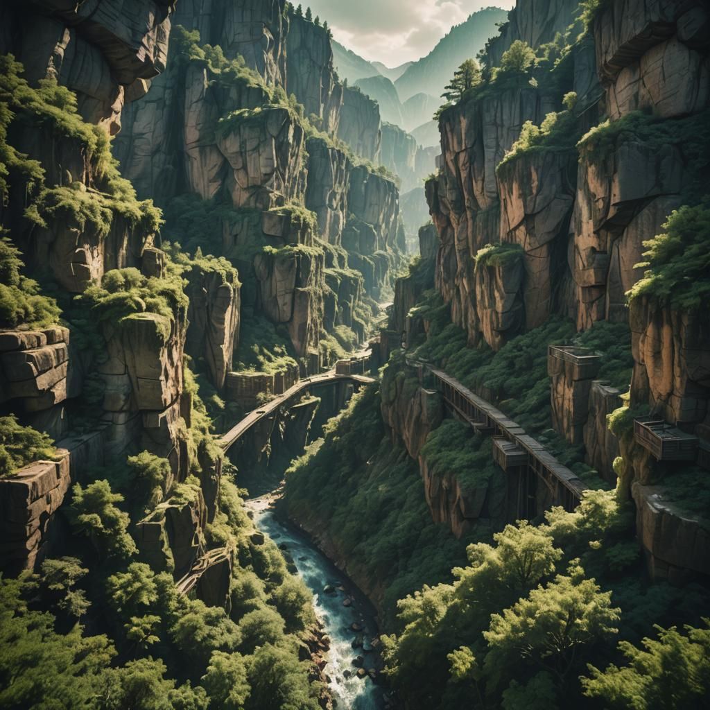 a forest canyon city