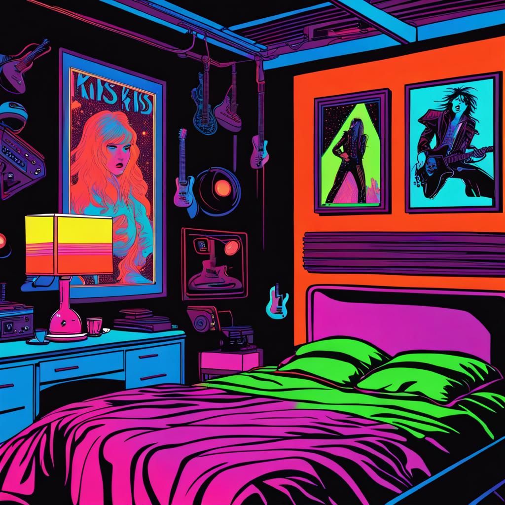 1980's Blacklight Bedroom Interior AI Generated Artwork NightCafe