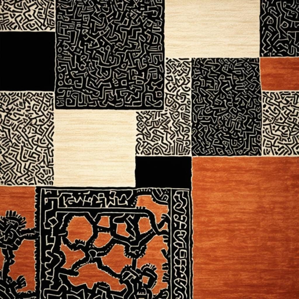 Persian patterns, Keith Haring elements in a contemporary rug design