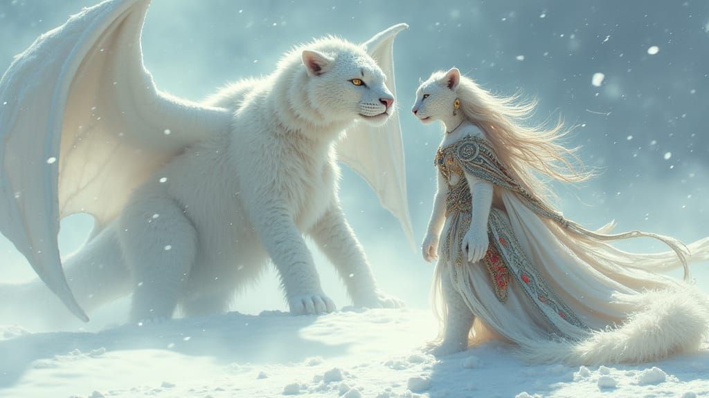 Leopard Woman's Blizzard Battle: Art Nouveau Sci-Fi