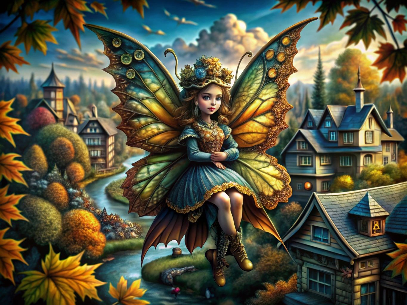 fairy in the autumn forest town