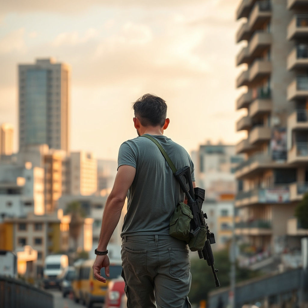 Soldier's Homecoming: Israeli Urban Grit in Golden Light