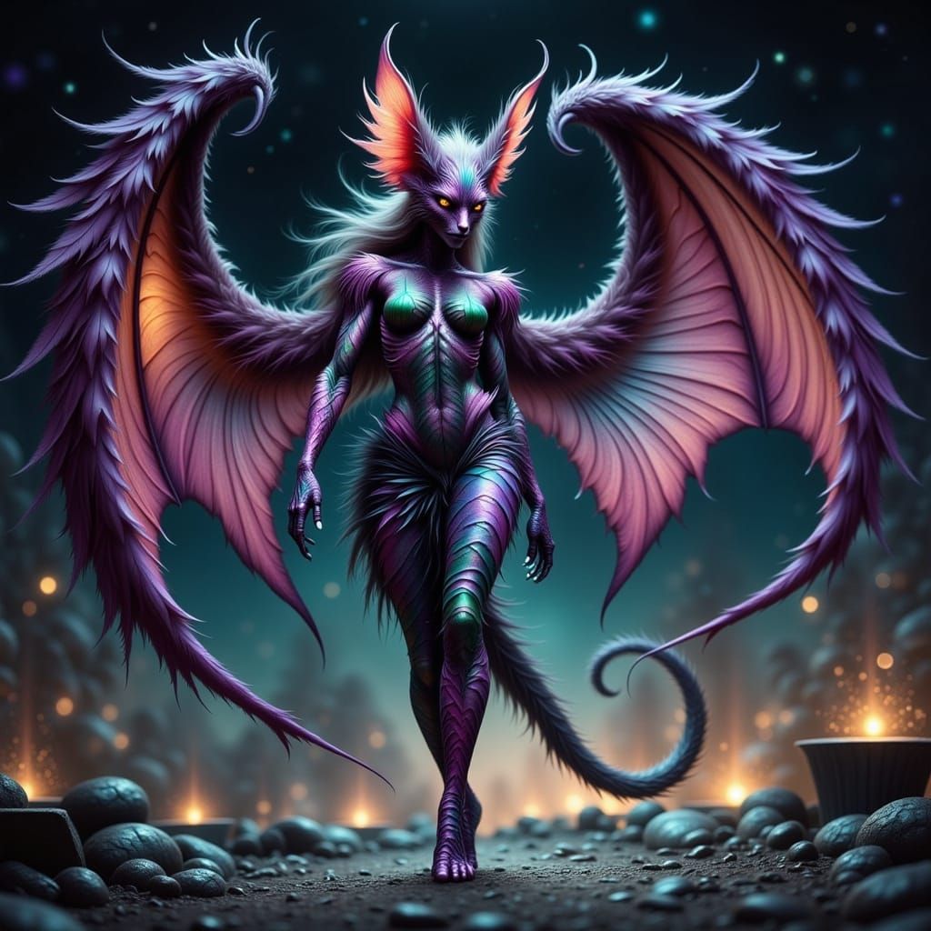 feathered wings feathers feathered wings photorealistic Flying humanoid Hyper detailed high definition. Black top and matching
Skirt dramati...