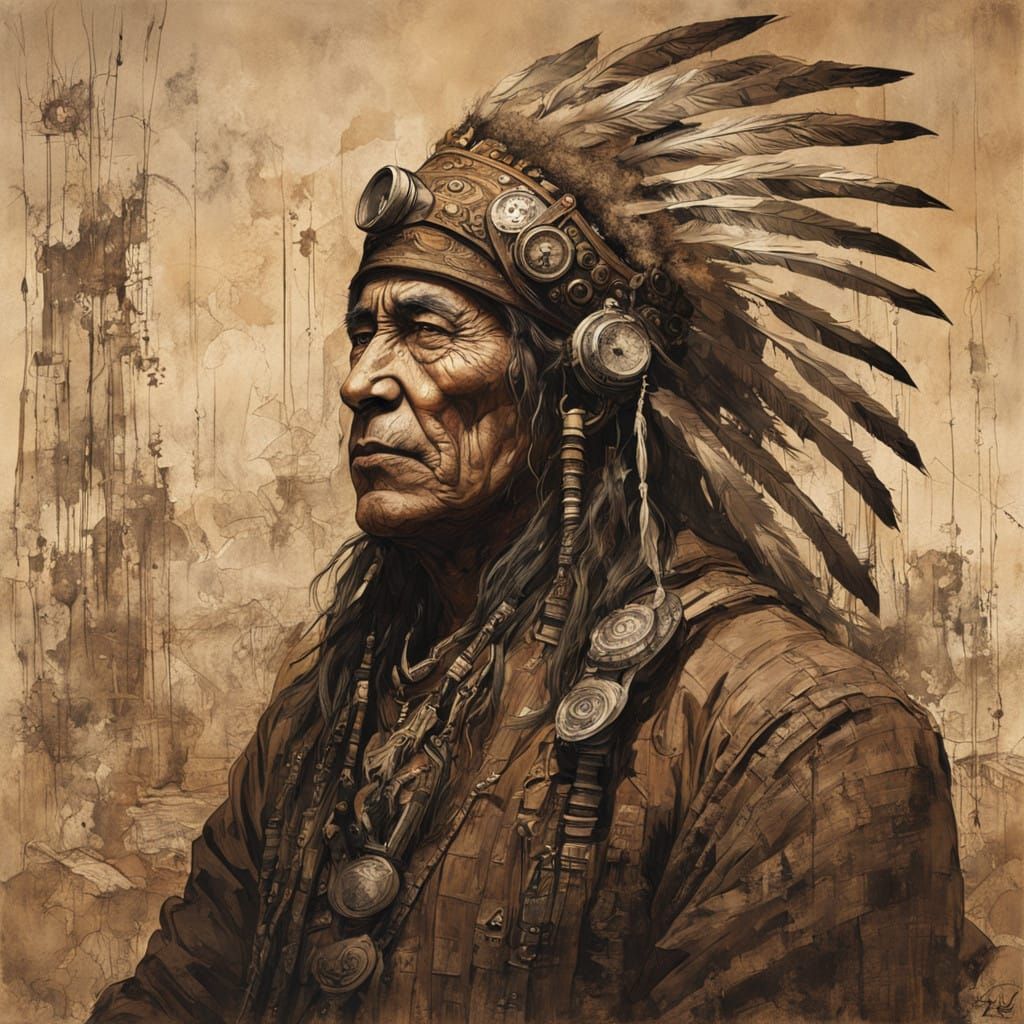 Sepia monochrome portrait in dark brown mixed media layered with elements of scratches and deep scratches ...  by @NOSHF