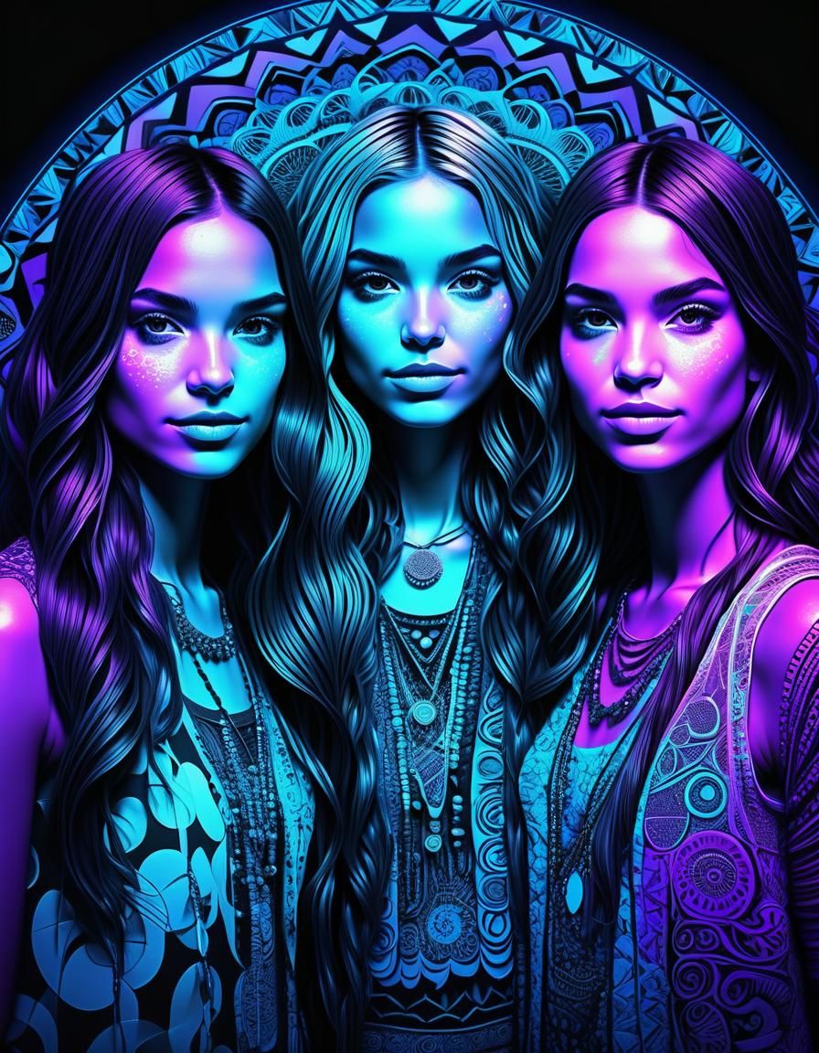 Ethereal Hippie Girls in UV Light