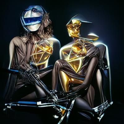 Daft Punk in the art style of Hajime Sorayama