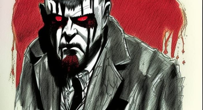 "Bad Guy" epic eerie color ink drawing on Canson paper. colo...